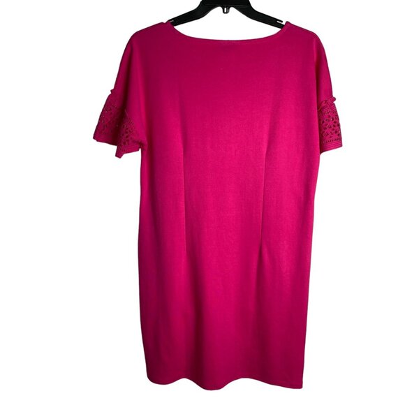 Talbots Hot Pink Sheath Dress with Lace Sleeves Size XL Petite Barbie Romantic - Picture 2 of 8